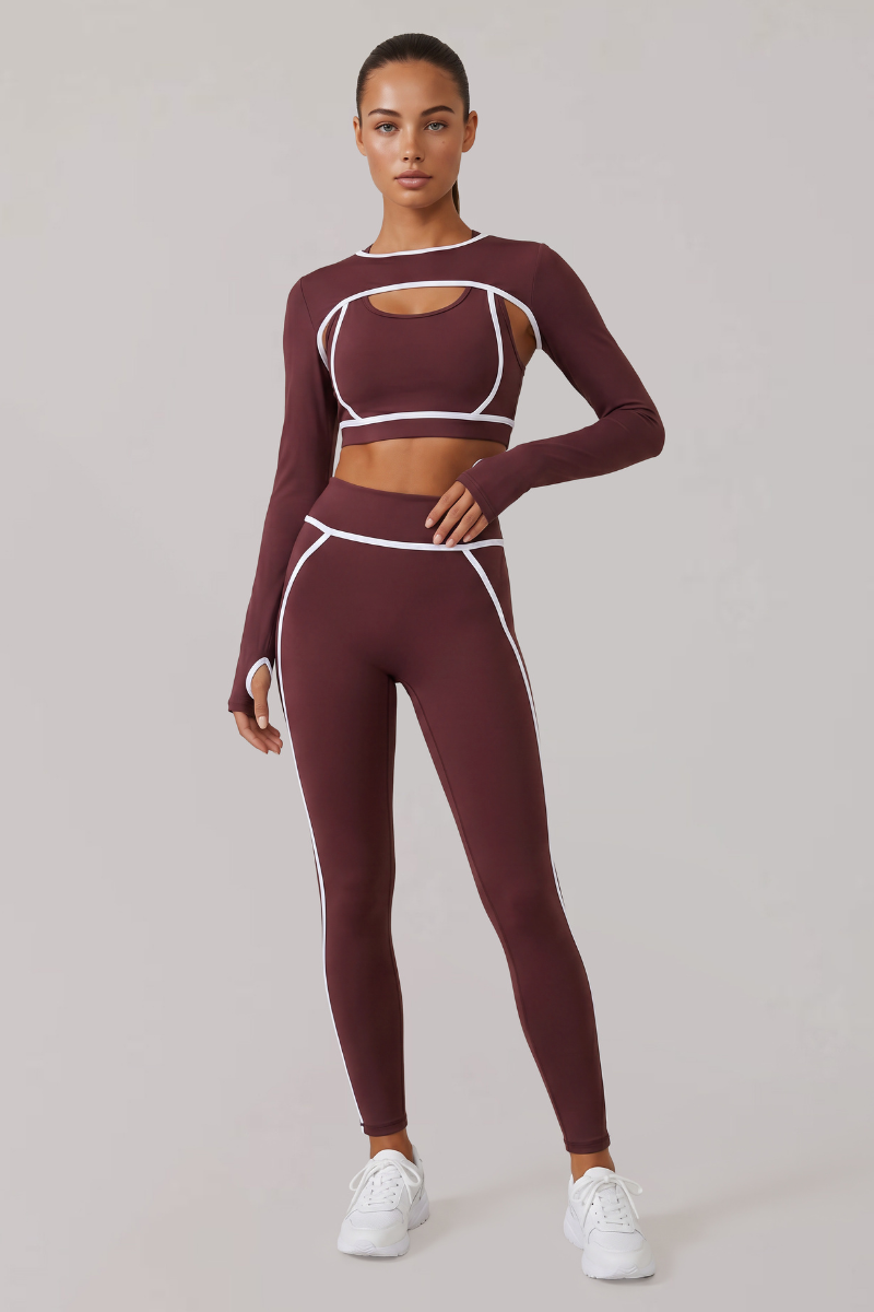 Women's Naked-Feel Contrast-Line 3-Piece Yoga Workout Set