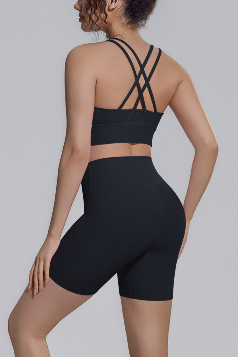 Women's Athletic Yoga Sets:Cross-Back Bra And Shorts