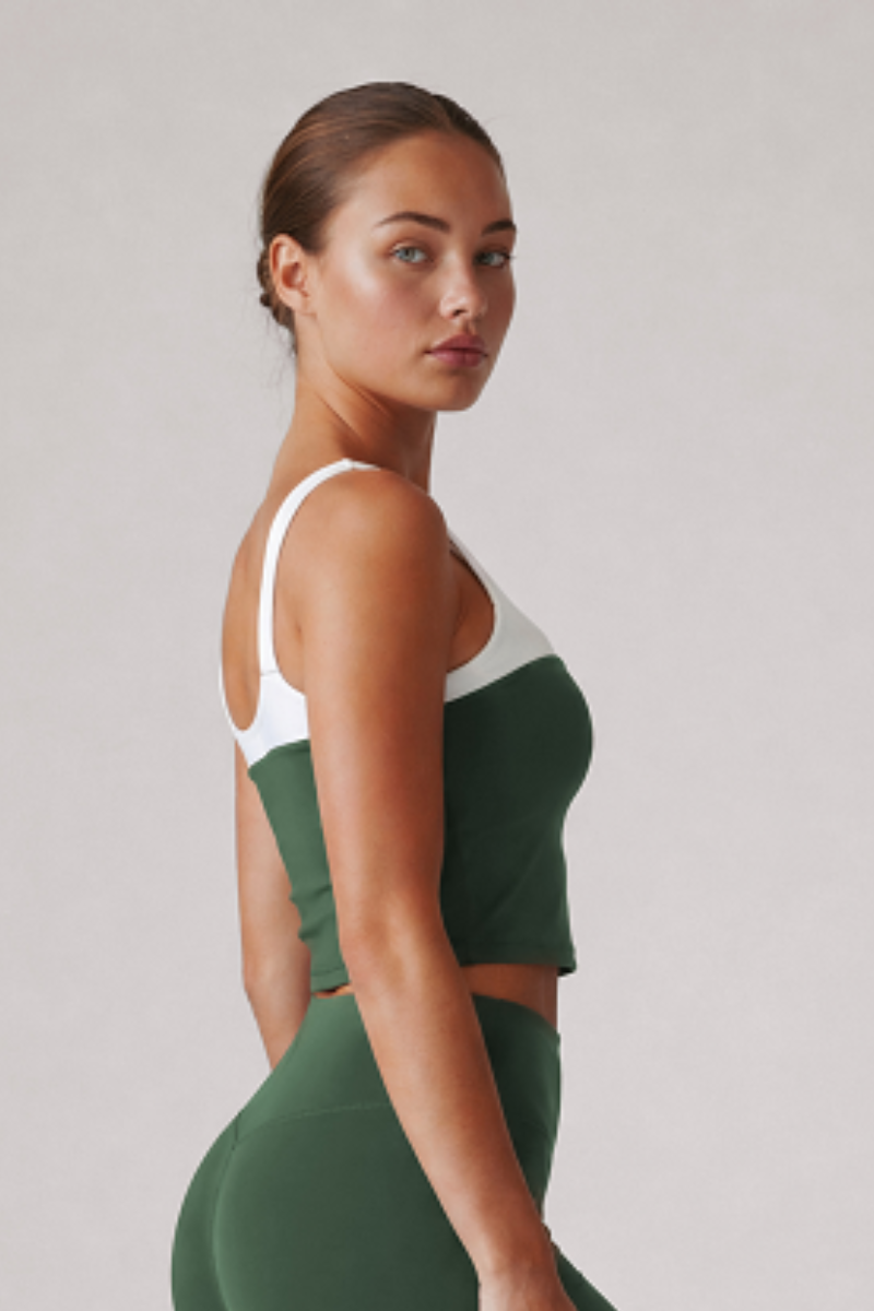 Women's Color Block U-Back Padded Sports Cropped Tank Top