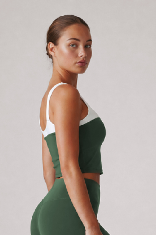 Women's Color Block U-Back Padded Sports Cropped Tank Top