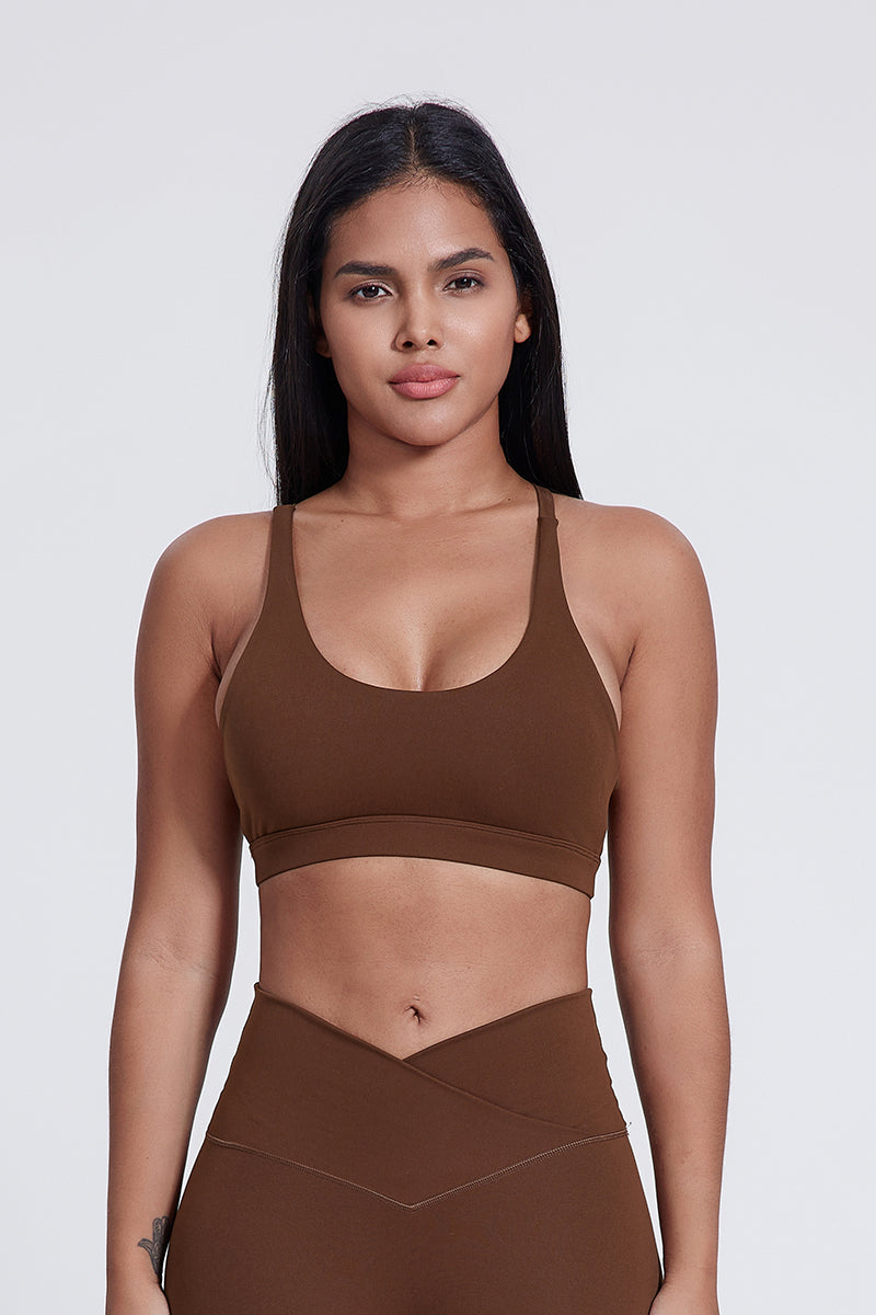 Women'S Crossover Backless Outdoor Gym Tank Top Style Bra With Bra Pads