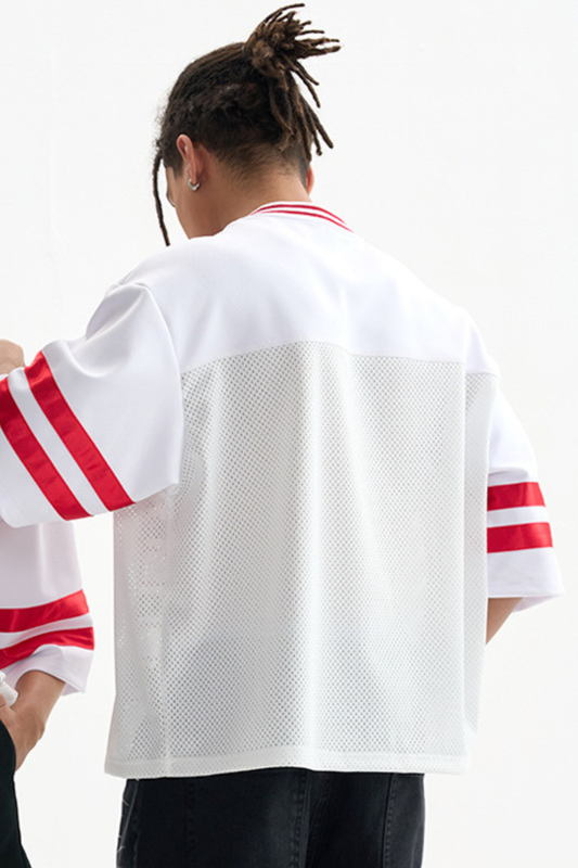 Unisex Striped Color Block Mesh Athletic Football Jersey Tee