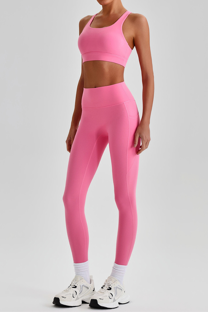 Women's Cross Back Bra & Side Pocket Yoga Leggings Set