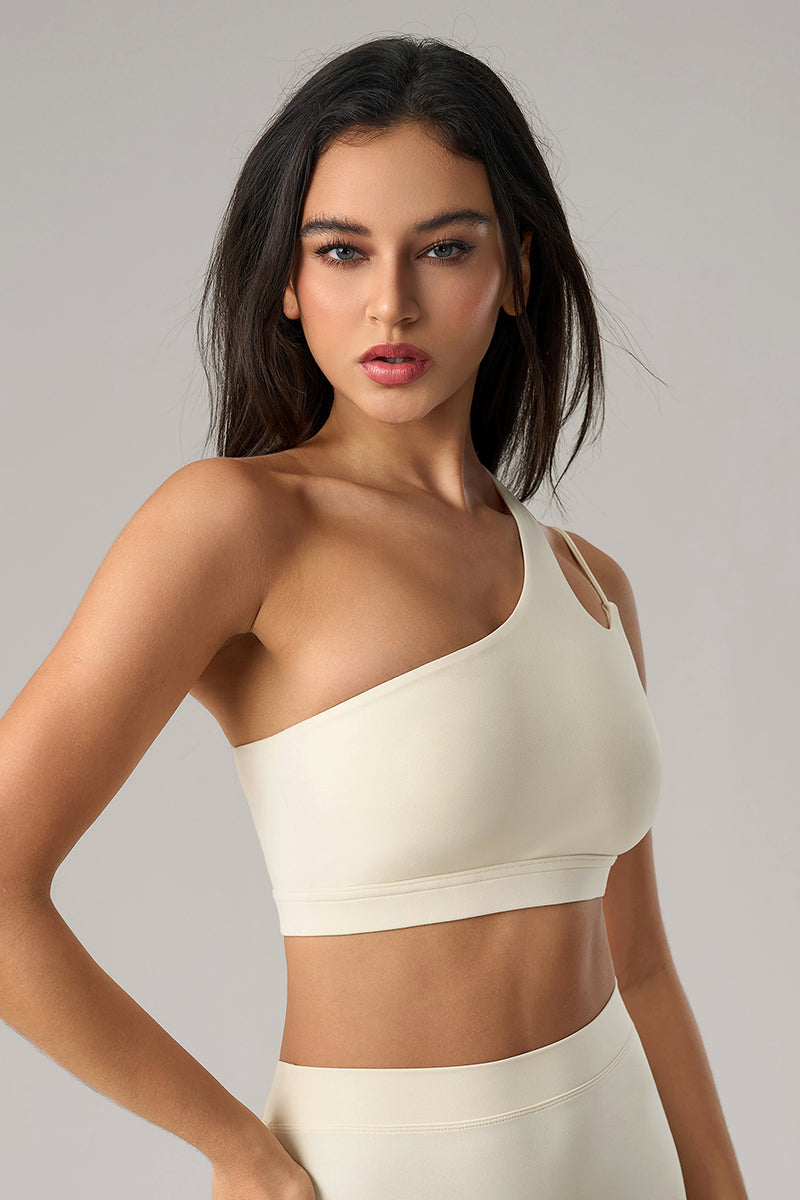 Women Asymmetrical Single Strap Crisscross Back Yoga Sports Bra