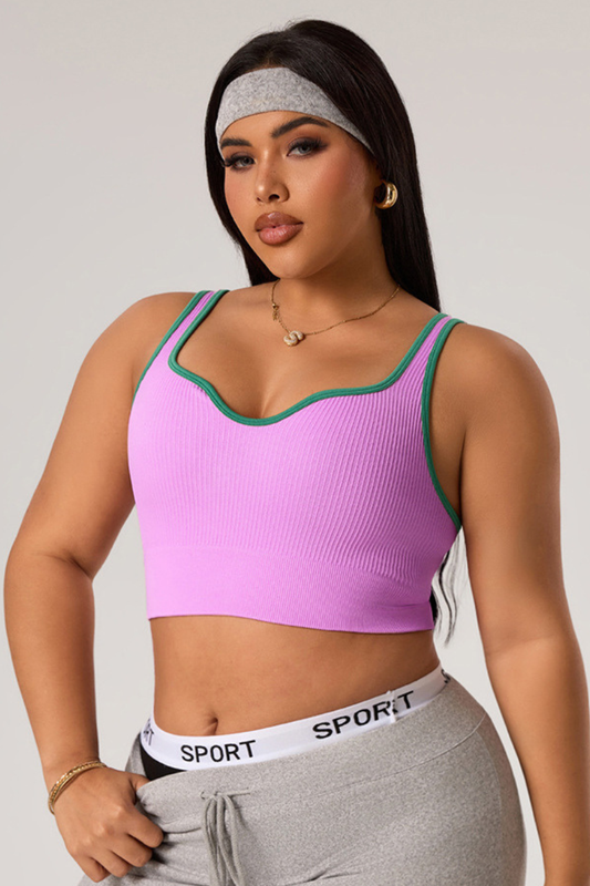 Plus Size Women's Color-Block Ribbed V-Neck Sports Bra