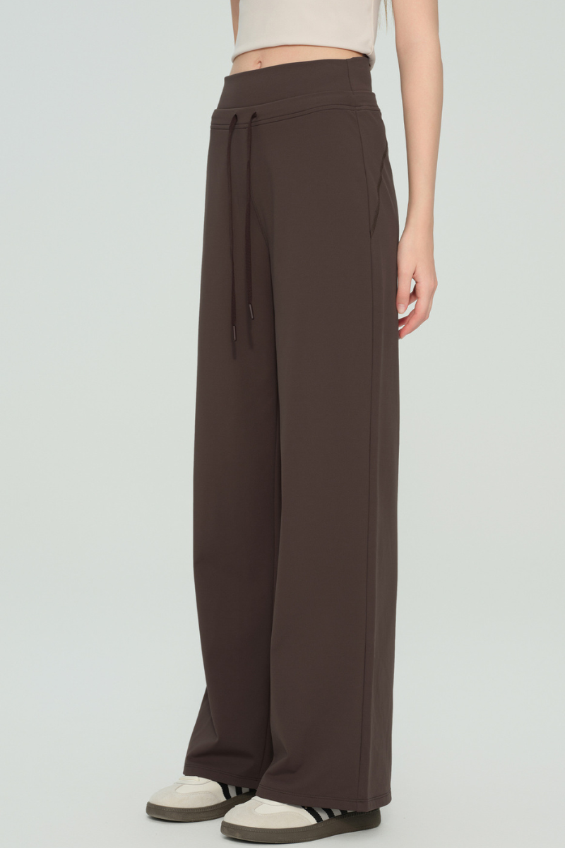 Women's Double Waist Drawstring Wide Straight Leg Yoga Pants