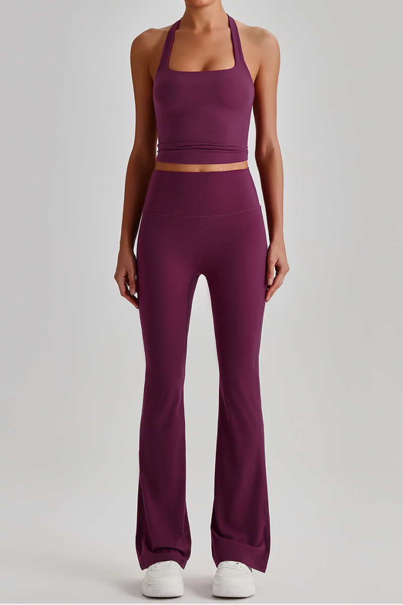 Women's Brushed Halter Tank Top & Yoga Flared Pants Set