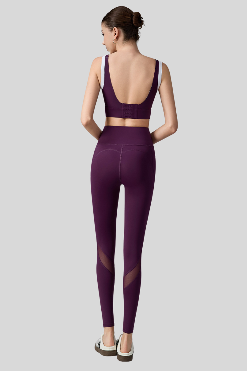 Women's Athletic Set:Color-Block Bra And Mesh-Panel Leggings
