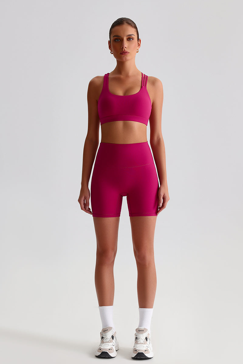 Women Naked Sensation Yoga Shorts Set: Cross-Back Bra + High-Waisted Sculpting Shorts