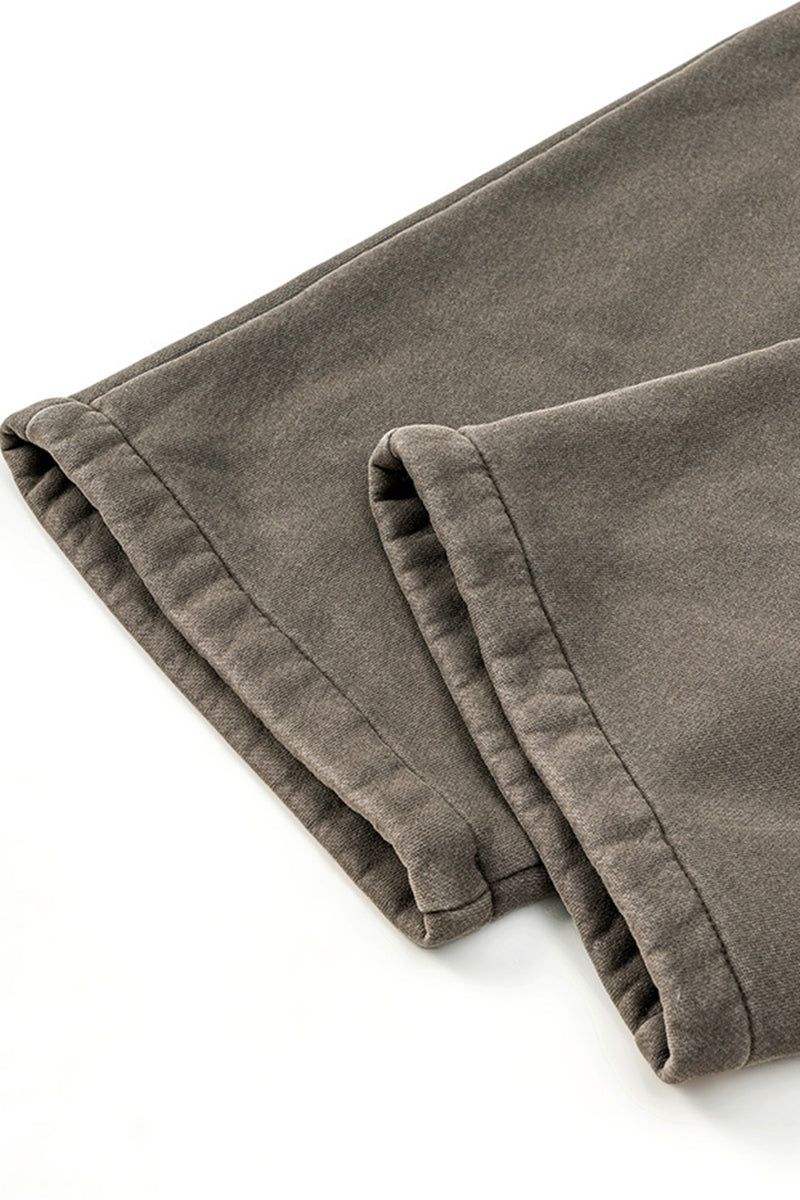 Fleece-Lined Straight Leg Sweatpants - Washed Knit Joggers for Casual & Sport