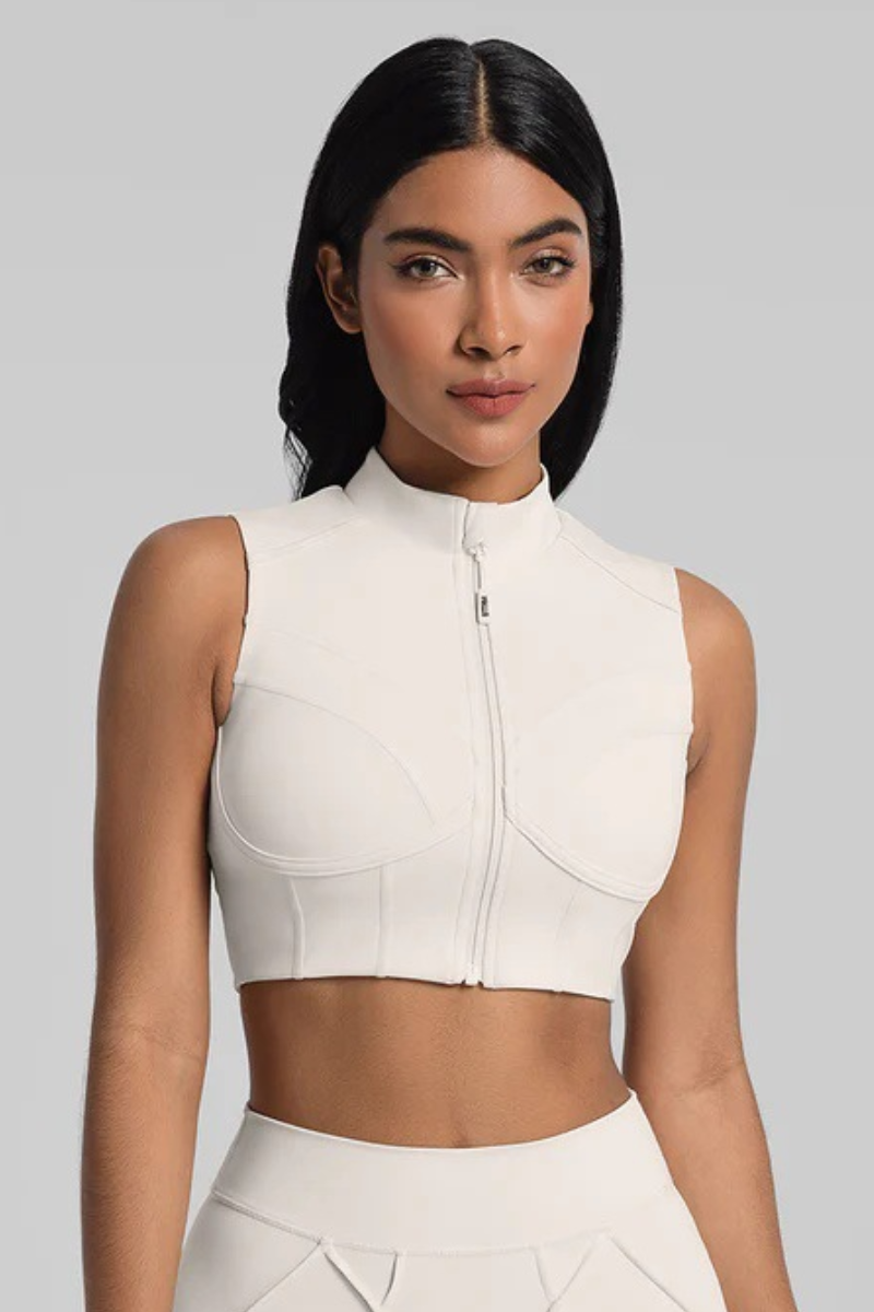 Women's Athletic Zipper Cropped Mock Neck Yoga Bra