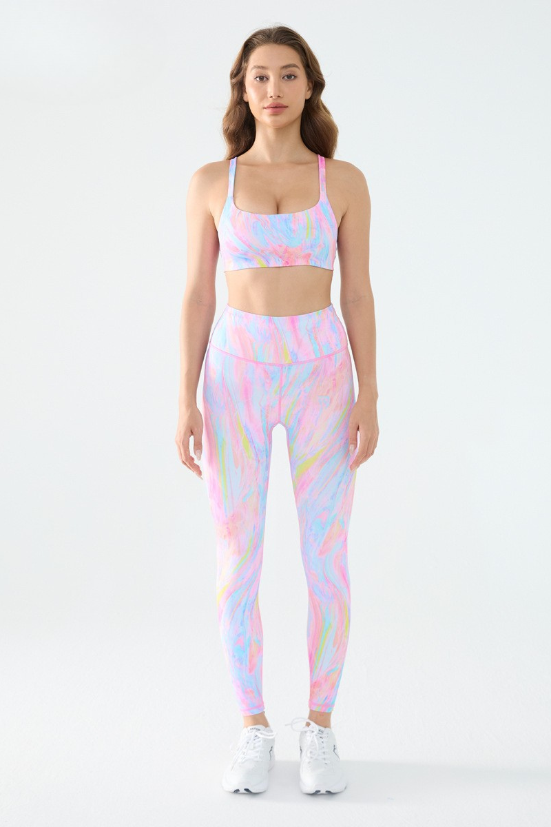 Women's Colorful Print Sports Bra And High Rise Leggings Set