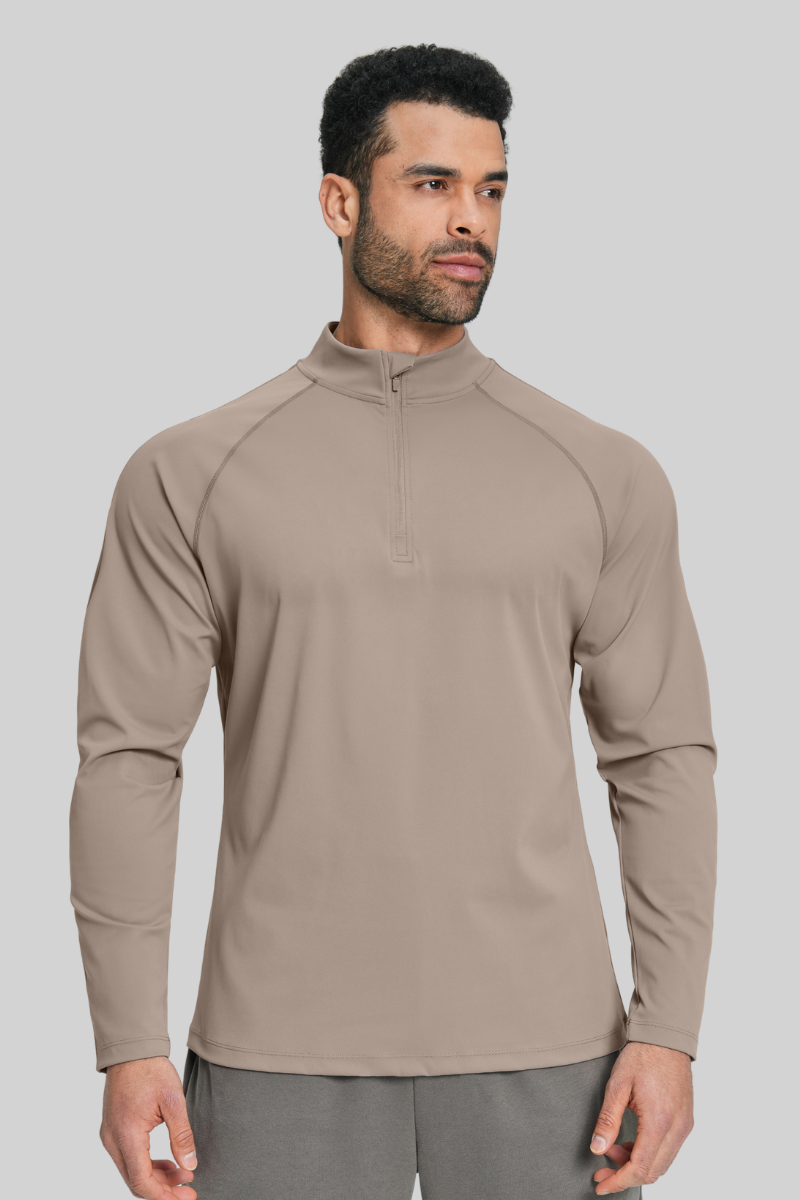 Men's Brushed Collar Semi-Zip Casual Sports Long Sleeve T-shirt