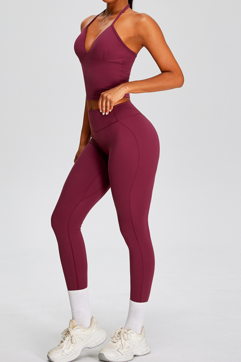 Women's Athletic Sets:Halter V-neck Tank Top And Leggings
