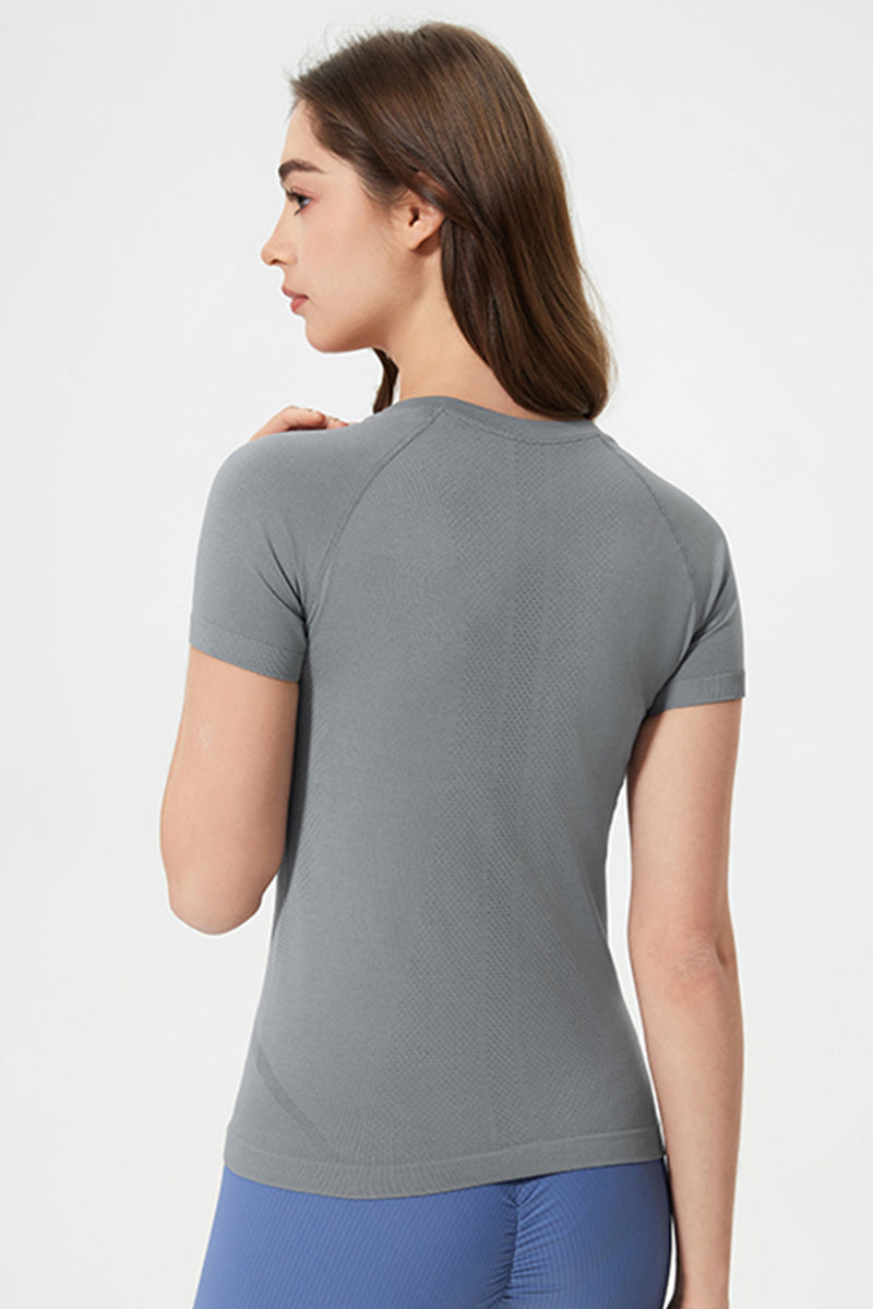 Women Seamless Round Neck Slim-Fit Quick-Dry Breathable Yoga Running T-Shirt