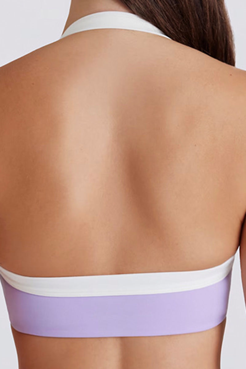 Women's Color Block Sets:Halter Twist-Front Bra & Skirts