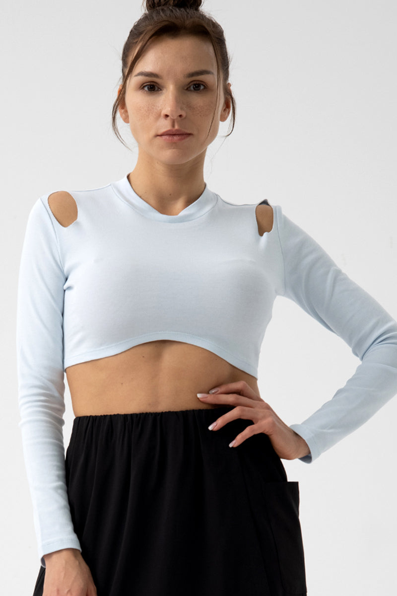 Women Eco-Friendly Organic Cotton Strapless Long Sleeve T-Shirt Fitness Dance Fashion Outwear Yoga Sports Tops