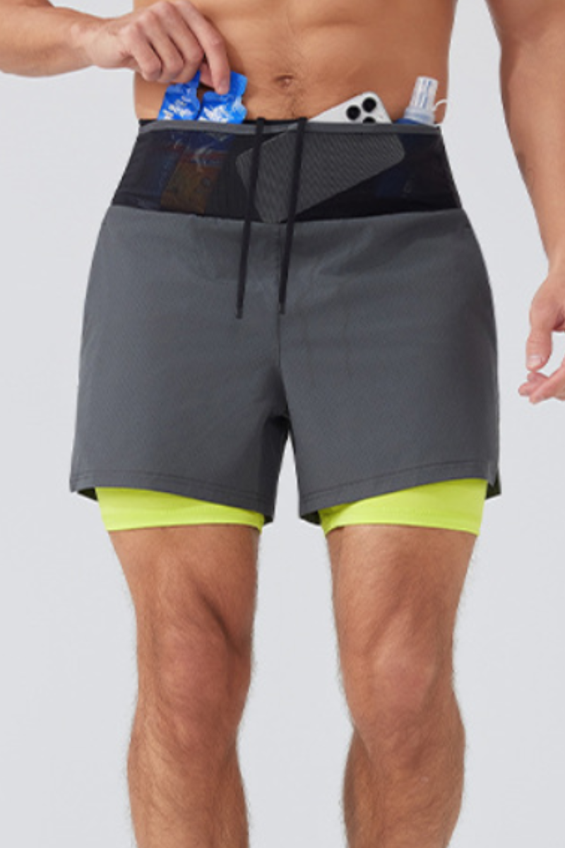 Men's Double Layer 2-in-1 Shorts with Waist Storage Pockets
