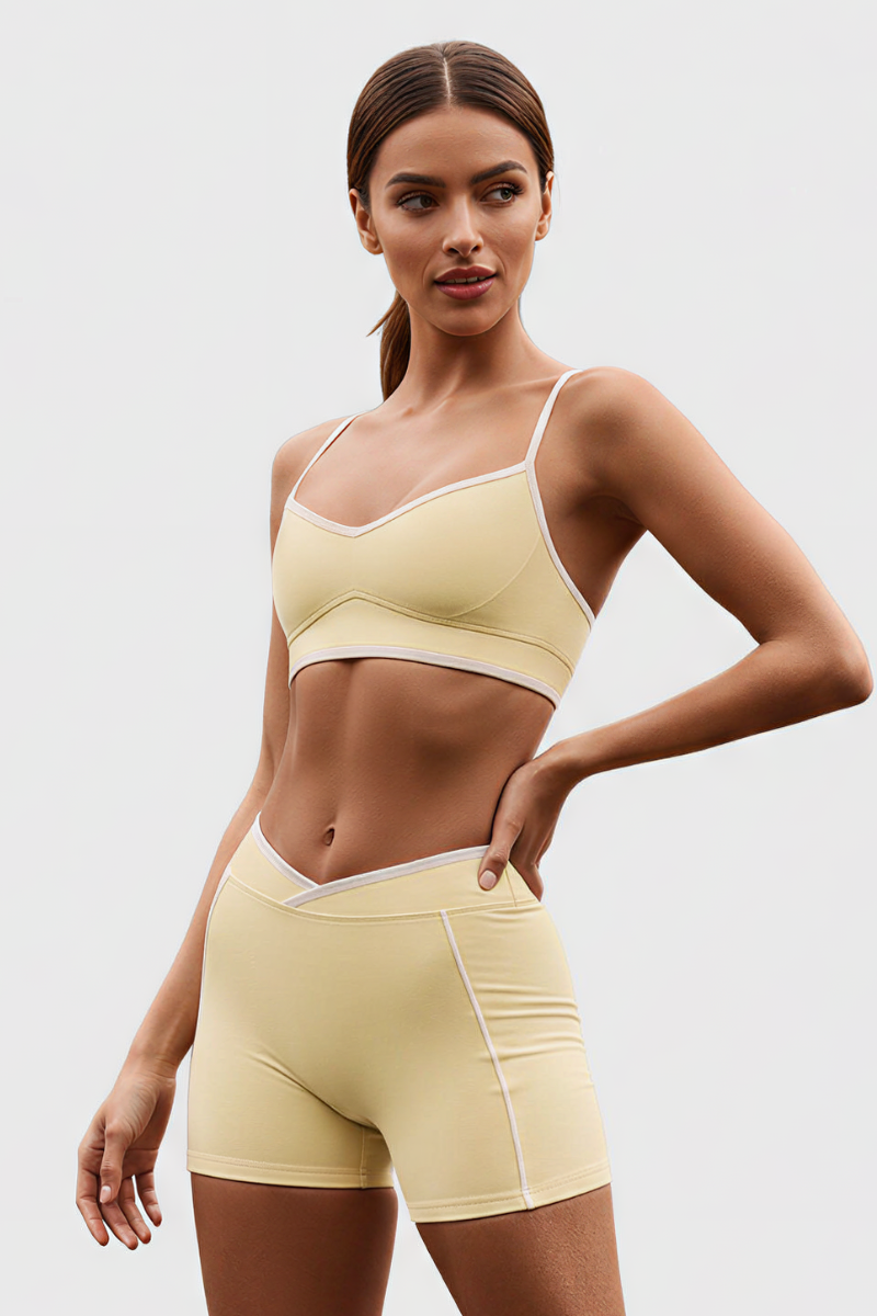 Women's Nude Color Sports Bra And Shorts Two Piece Set