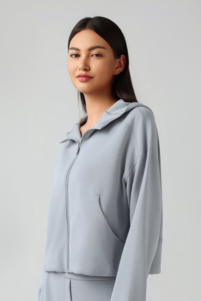 Women'S Loose Hooded Zipper Jacket