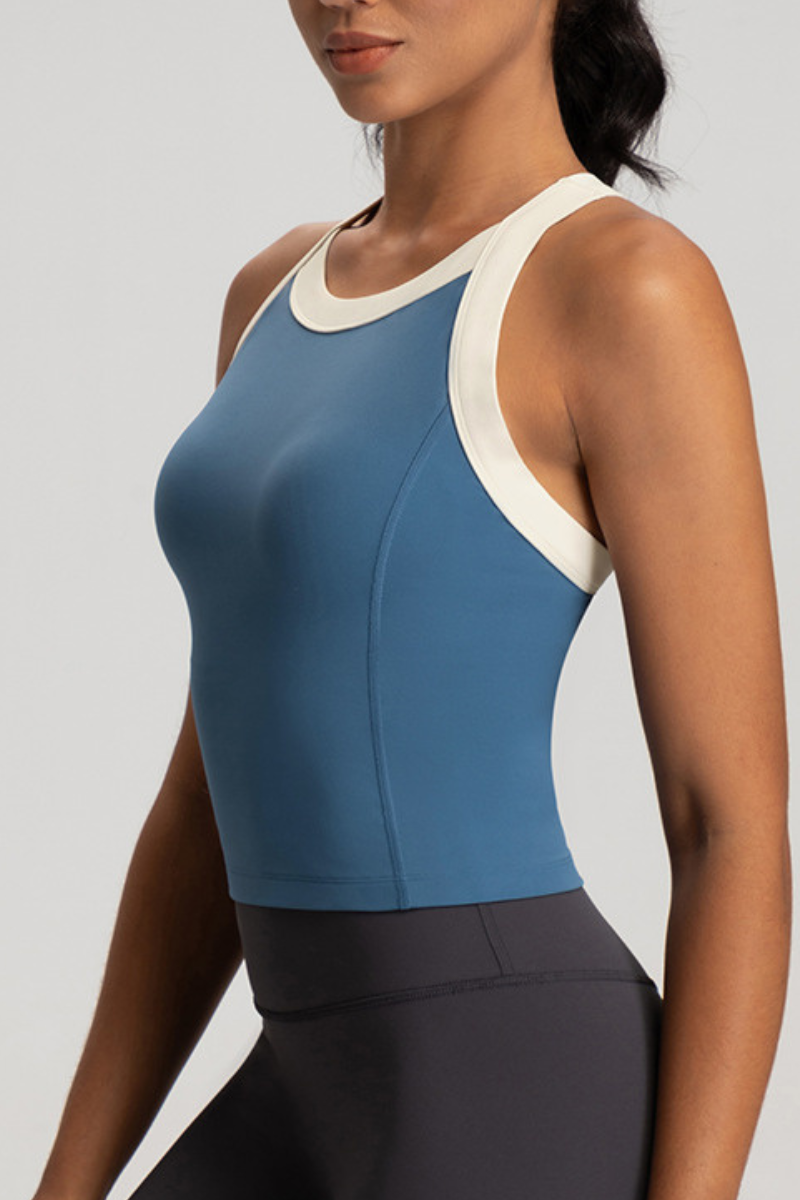 Women's Color Block Cross Back Padded Sports Tank Top