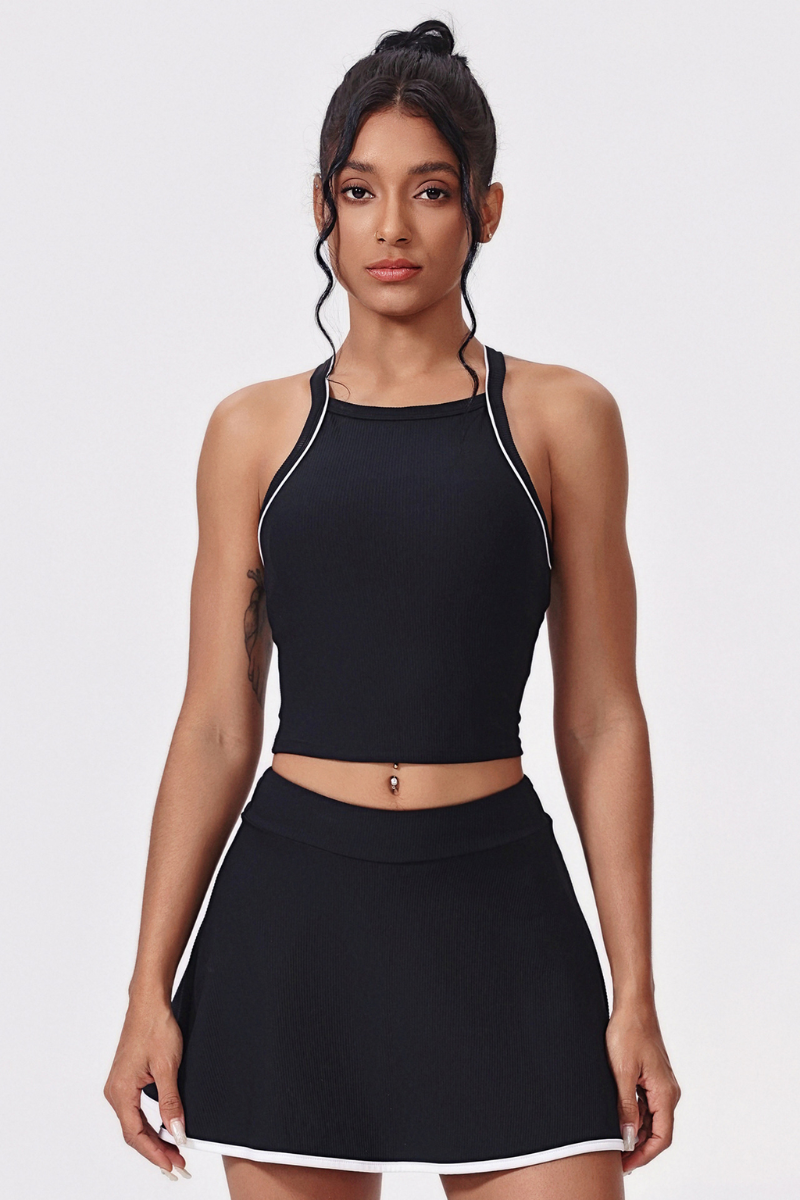 Women's Athletic Tennis Sets:Cropped Tank Top And Skirt