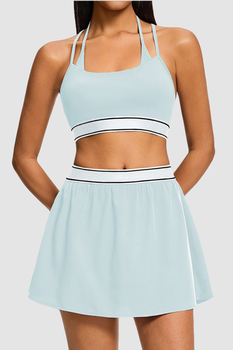 Women's Athletic Tennis Sets:Bra And Built-in Liner Skirt