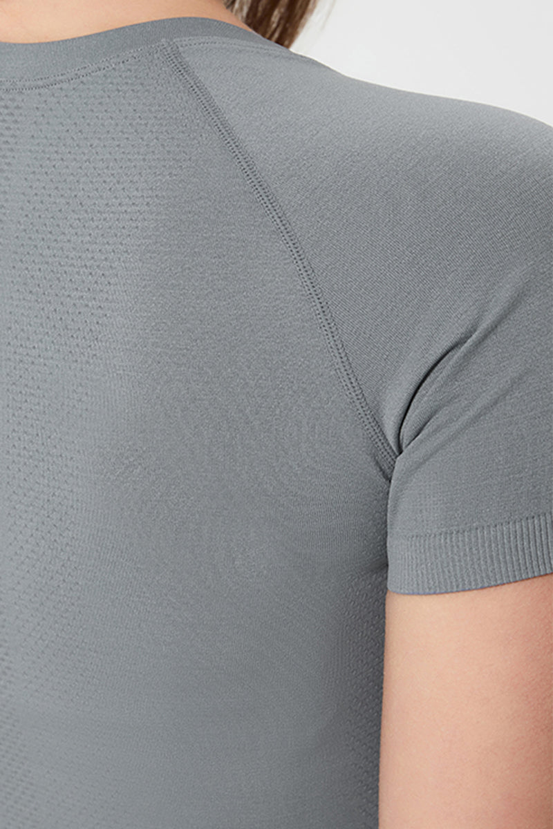 Women Seamless Round Neck Slim-Fit Quick-Dry Breathable Yoga Running T-Shirt