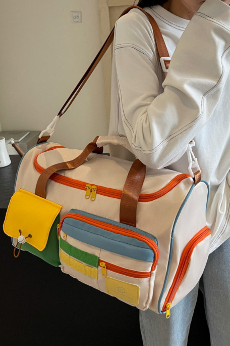 Dopamine Color Block  Travel Duffel Bag with Multi-Pockets