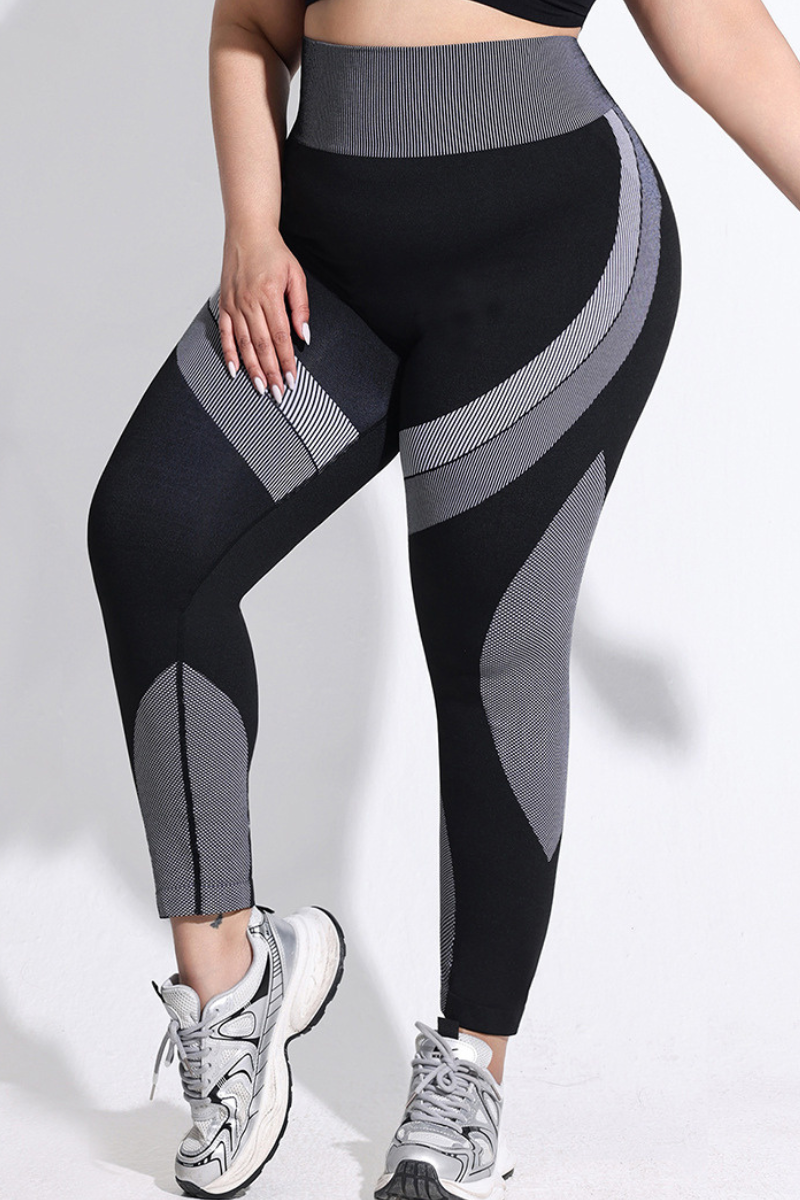 Plus Size Women's High-Rise Seamless Color Block Leggings
