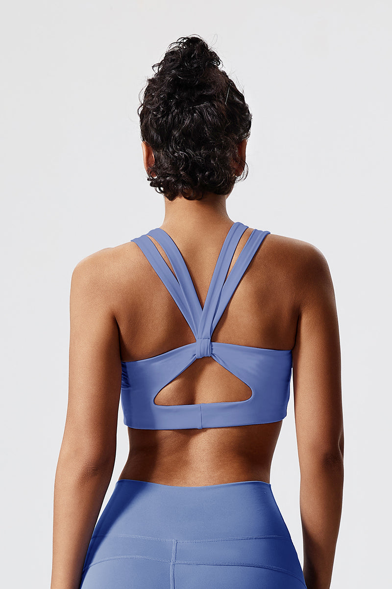 Women Eco-Friendly Recycled Fabric Outer Cross Back Hollow Sexy With Bra Pads Fitness Yoga Sports Bra