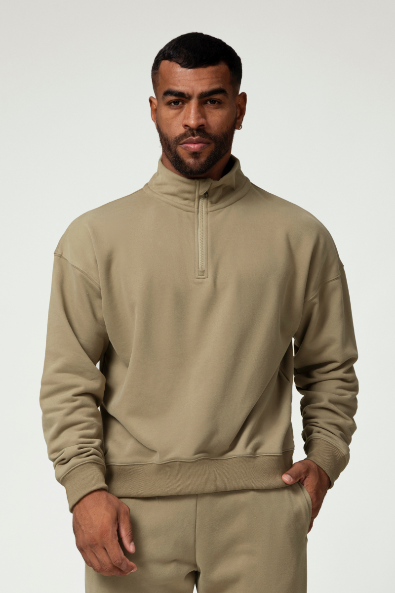 Men's Mock Neck Half-Zip Loose-Fit Casual Sports Hoodie
