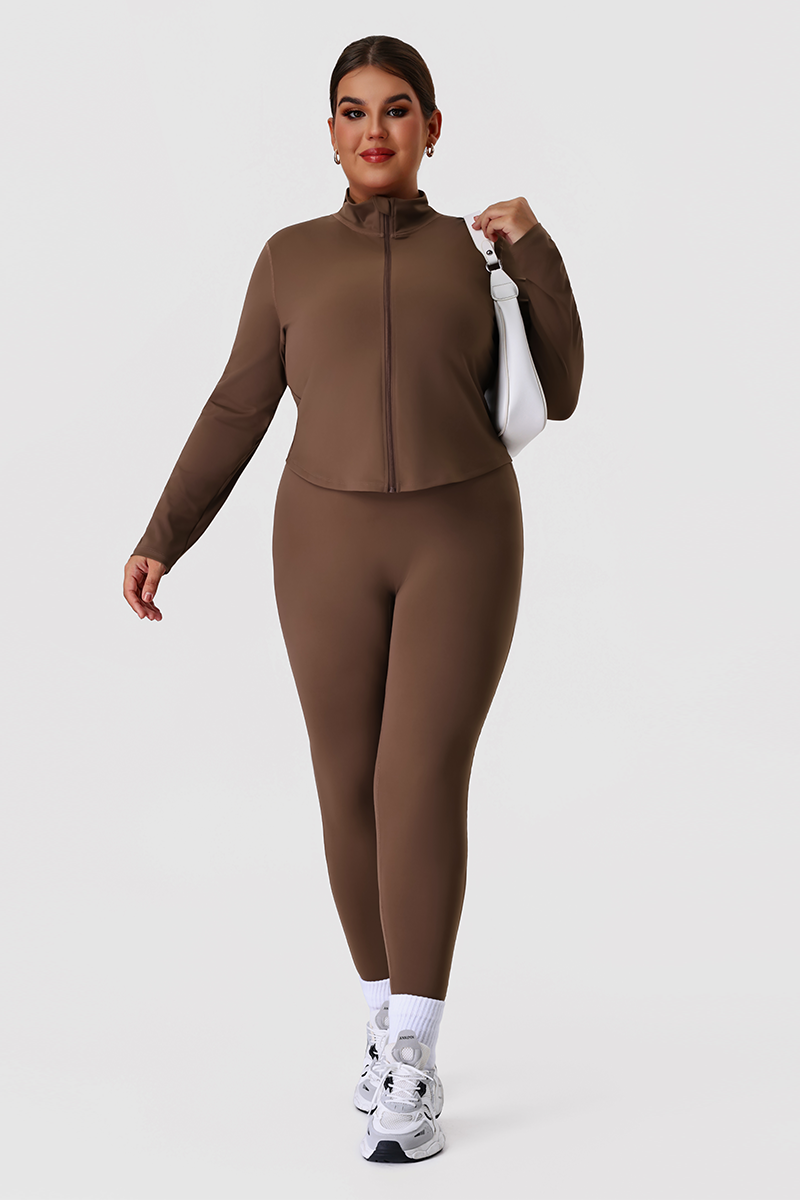 Plus Size Women's Yoga Two-Piece Set: Long Sleeve Jacket And Leggings