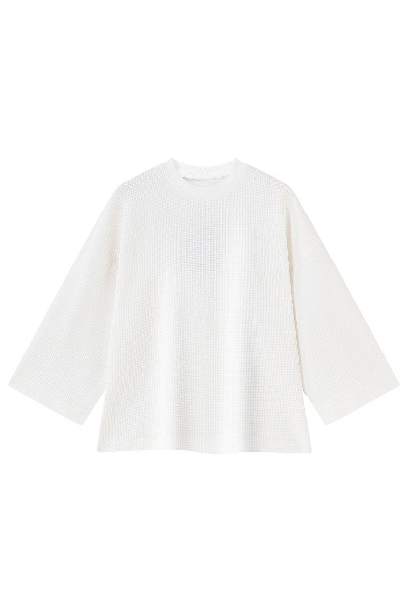 Women's Drop Shoulder Loose Crew Neck Waffle Knit T-shirt