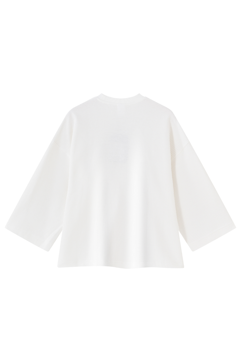 Women's Drop Shoulder Loose Crew Neck Waffle Knit T-shirt