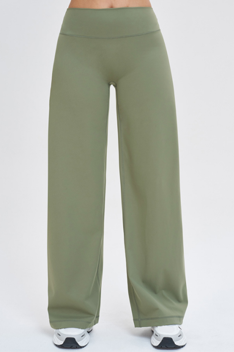 Women's Brushed Wide Waistband Draped Wide Leg Pants