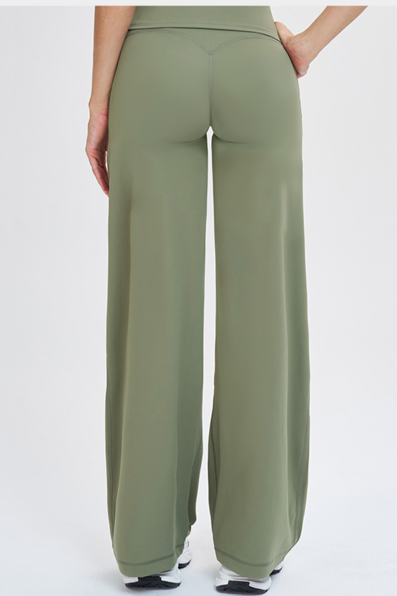 Women's Brushed Wide Waistband Draped Wide Leg Pants