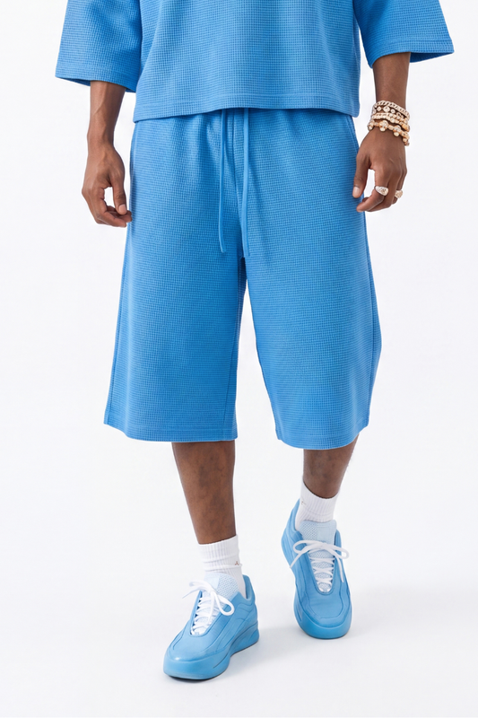Unisex Waffle Knit Breathable Loose Fit Knee Length Shorts