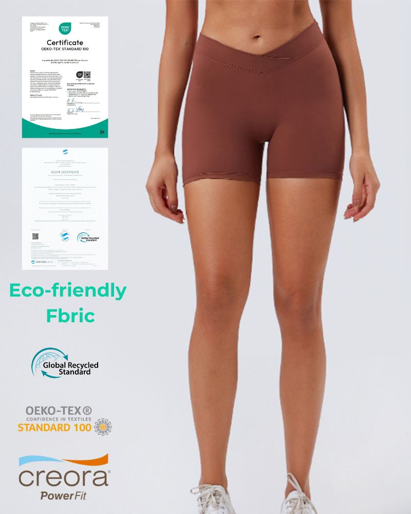 Women Eco-Friendly Recycled Sports Fabrics Crossover Waist Skinny High Elastic Hip Lifting Running Yoga Fitness Shorts