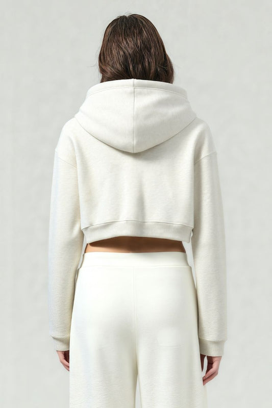 Loose cropped zip-up hooded jacket