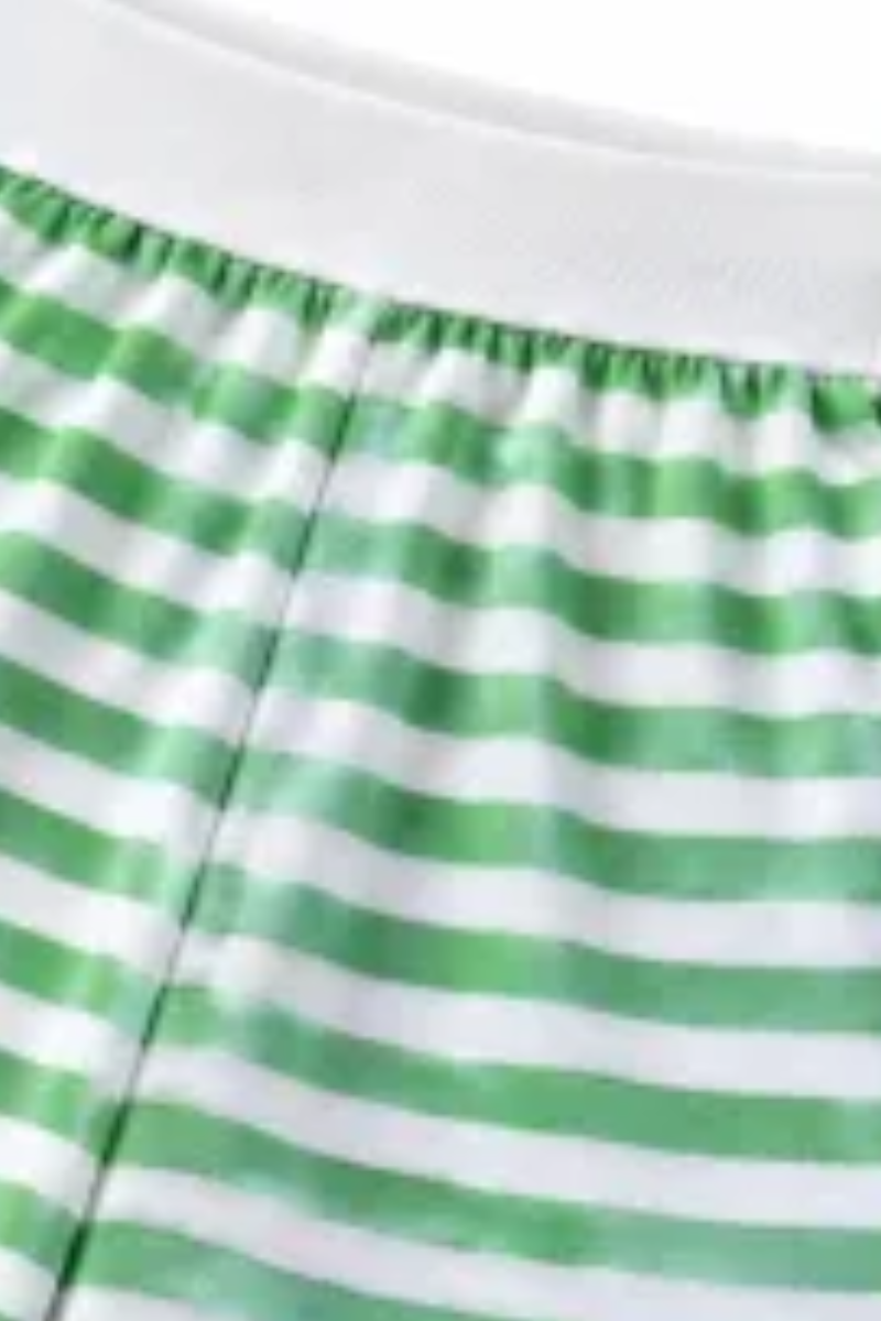 Women's Fall Striped V-Neck Sweatshirts And Shorts Set