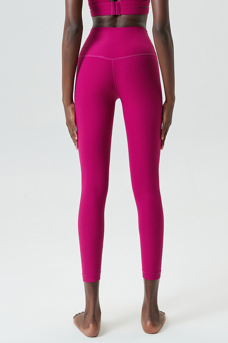 Solid high-rise threaded athletic leggings
