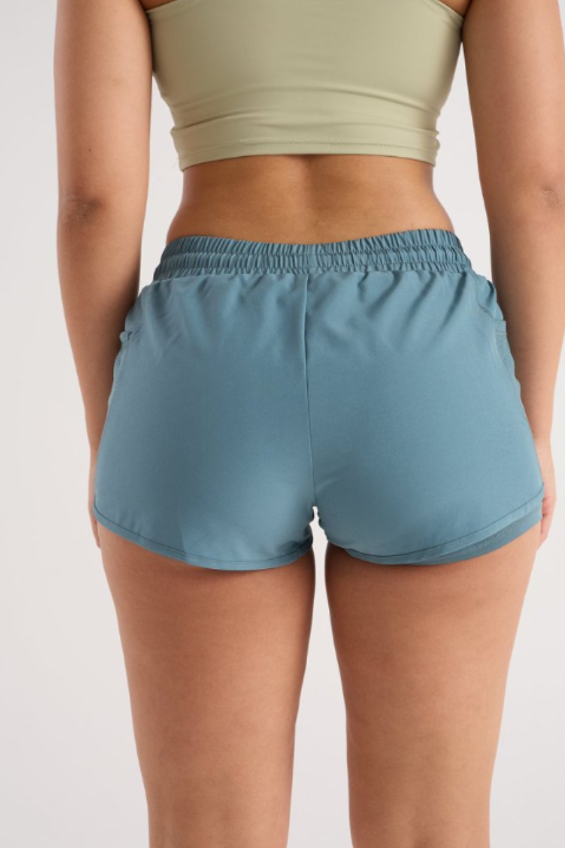 Women's Mesh Panel Drawstring Double-Layer Sports Shorts