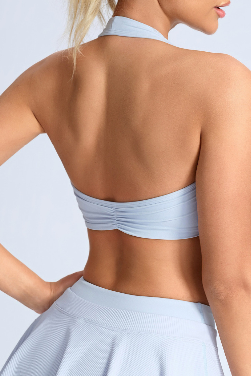 Women's Halter Ruched Padded Naked Feel Sports Bra