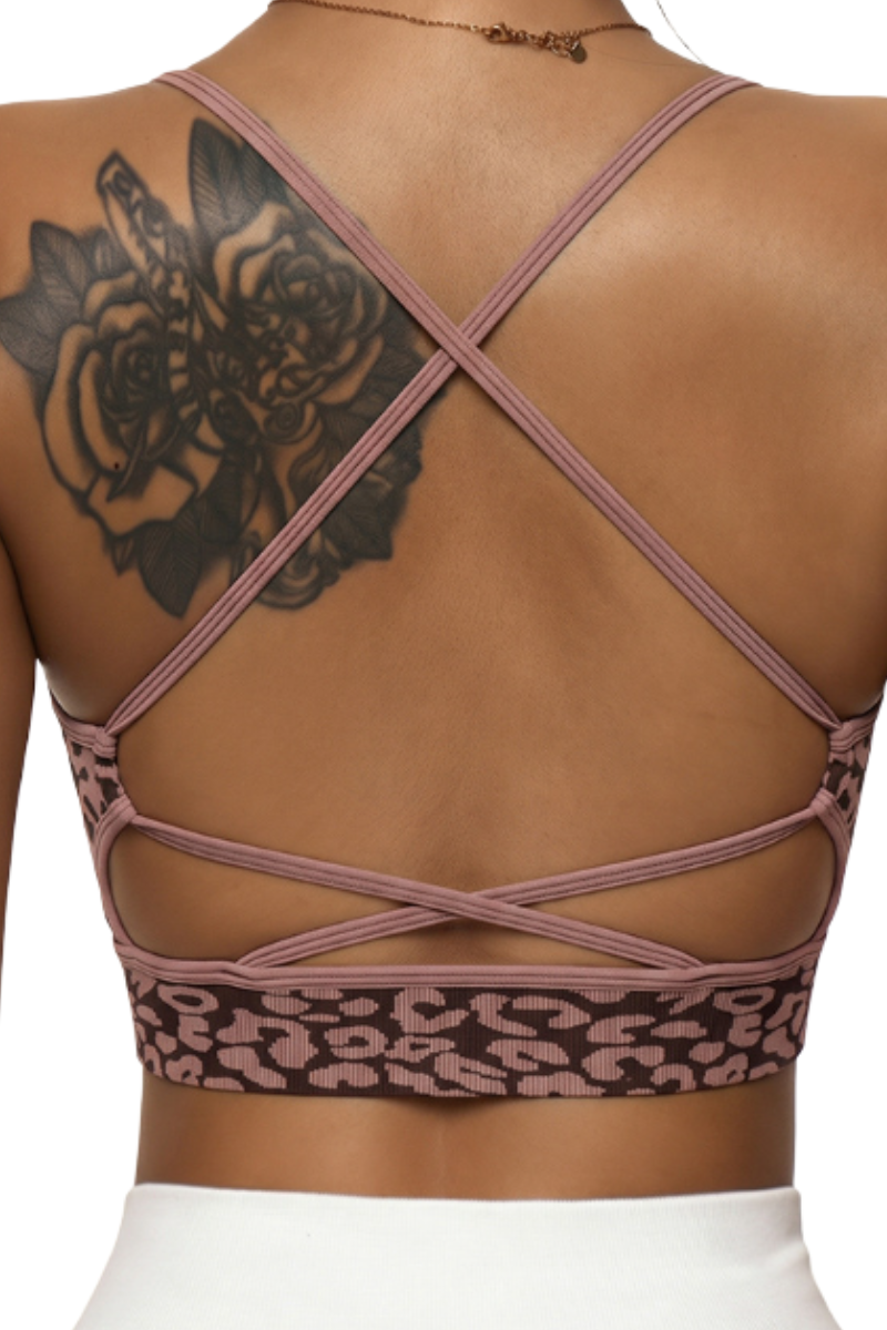 Women's Leopard Crisscross Back Sports Bra