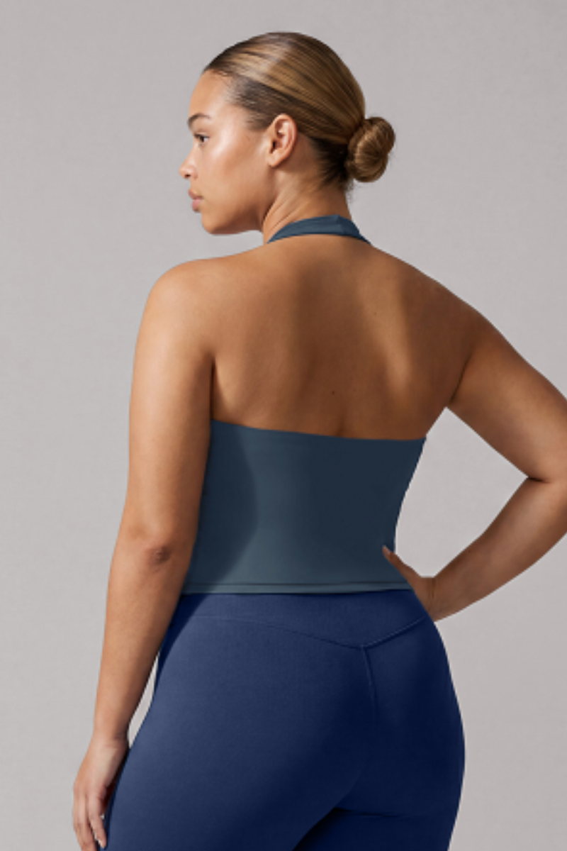 Plus Size Women's Halter Ruched V-Neck Sports Tank Top