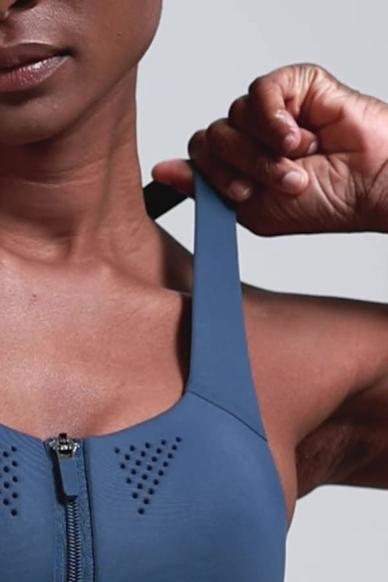 Women Front-Zip High-Impact Support Adjustable-Strap Sports Bra