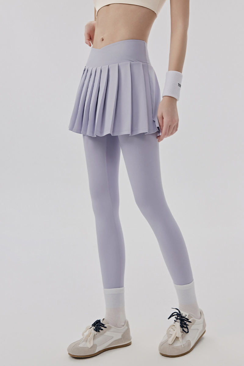 Women's Athletic Crossover Waist 2-in-1 Pleated Yoga Skirt Leggings