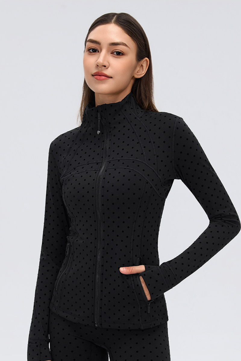 Women's Double-Sided Brushed Flocked Dot Slim Sports Jacket