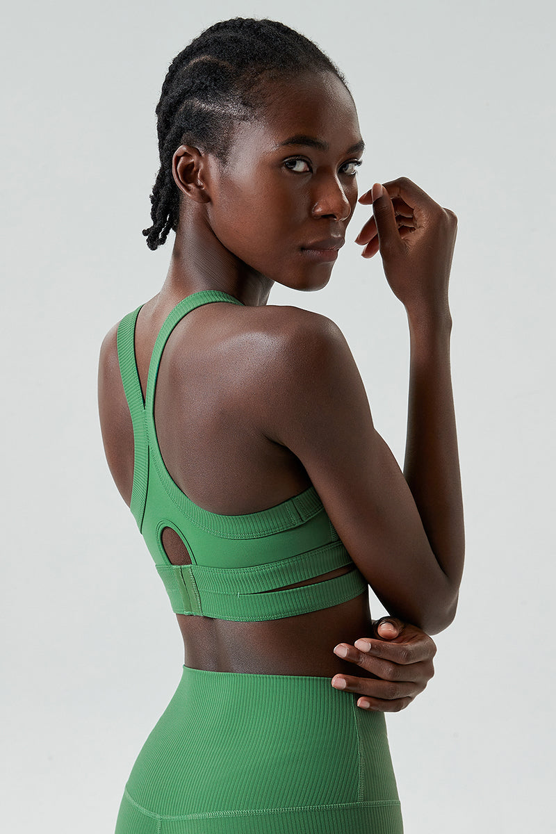 Back buckle cross-back sports bra
